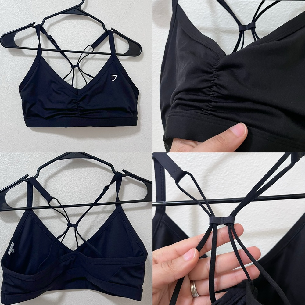 •GYMSHARK• Ruched Strappy Sports Bra Black Light Support Size Medium
